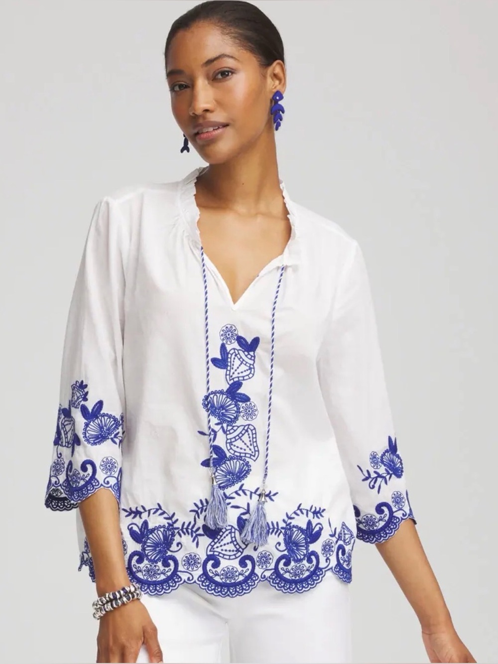 Chico's Embroidered Tie-Front Blouse